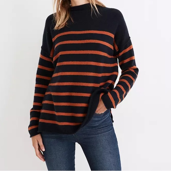 Madewell Striped Whitworth Mockneck wool blend sweater - Picture 1 of 6